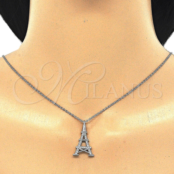 Sterling Silver Necklace — Pendant Necklace Eiffel Tower Design with White Cubic — alternate product view — SKU 125788 | Plata 925 collar — Pendant Necklace Eiffel Tower diseño with blanco Cubic — SKU 125788