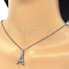Sterling Silver Pendant Necklace, Eiffel Tower Design, with White Cubic Zirconia, Polished, Rhodium Finish, 04.336.0093.16 (01 MM Thickness, 16 Inches Length)