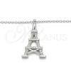 Sterling Silver Pendant Necklace, Eiffel Tower Design, with White Cubic Zirconia, Polished, Rhodium Finish, 04.336.0093.16 (01 MM Thickness, 16 Inches Length)
