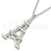 Sterling Silver Pendant Necklace, Eiffel Tower Design, with White Cubic Zirconia, Polished, Rhodium Finish, 04.336.0093.16 (01 MM Thickness, 16 Inches Length)