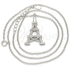 Sterling Silver Pendant Necklace, Eiffel Tower Design, with White Cubic Zirconia, Polished, Rhodium Finish, 04.336.0093.16 (01 MM Thickness, 16 Inches Length)