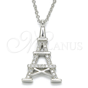 Sterling Silver Necklace — Pendant Necklace Eiffel Tower Design with White Cubic — main product view — SKU 125788 | Plata 925 collar — Pendant Necklace Eiffel Tower diseño with blanco Cubic — SKU 125788