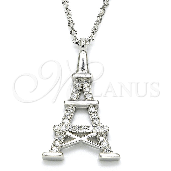 Sterling Silver Necklace — Pendant Necklace Eiffel Tower Design with White Cubic — main product view — SKU 125788 | Plata 925 collar — Pendant Necklace Eiffel Tower diseño with blanco Cubic — SKU 125788