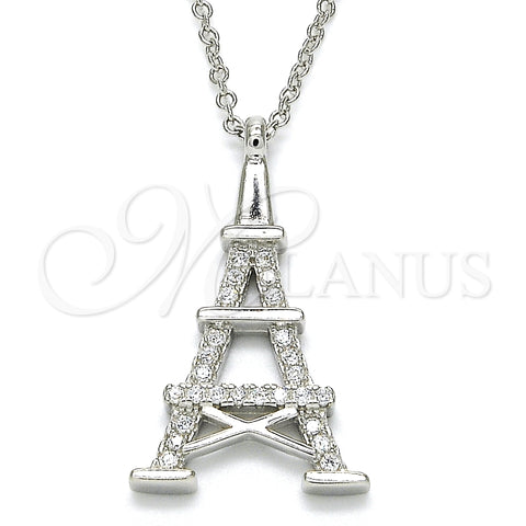 Sterling Silver Pendant Necklace, Eiffel Tower Design, with White Cubic Zirconia, Polished, Rhodium Finish, 04.336.0093.16 (01 MM Thickness, 16 Inches Length)