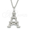 Sterling Silver Pendant Necklace, Eiffel Tower Design, with White Cubic Zirconia, Polished, Rhodium Finish, 04.336.0093.16 (01 MM Thickness, 16 Inches Length)