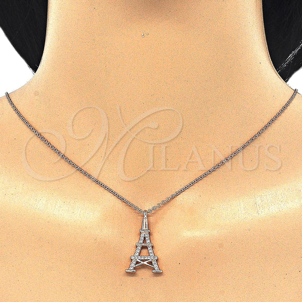 Sterling Silver Necklace — Pendant Necklace Eiffel Tower Design with White Cubic — alternate product view — SKU 125789 | Plata 925 collar — Pendant Necklace Eiffel Tower diseño with blanco Cubic — SKU 125789