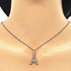 Sterling Silver Pendant Necklace, Eiffel Tower Design, with White Cubic Zirconia, Polished, Rose Gold Finish, 04.336.0093.1.16 (02 MM Thickness, 16 Inches Length)