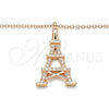 Sterling Silver Pendant Necklace, Eiffel Tower Design, with White Cubic Zirconia, Polished, Rose Gold Finish, 04.336.0093.1.16 (02 MM Thickness, 16 Inches Length)