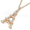 Sterling Silver Pendant Necklace, Eiffel Tower Design, with White Cubic Zirconia, Polished, Rose Gold Finish, 04.336.0093.1.16 (02 MM Thickness, 16 Inches Length)
