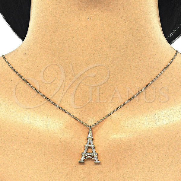 Sterling Silver Necklace — Pendant Necklace Eiffel Tower Design with White Cubic — alternate product view — SKU 125790 | Plata 925 collar — Pendant Necklace Eiffel Tower diseño with blanco Cubic — SKU 125790