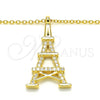 Sterling Silver Pendant Necklace, Eiffel Tower Design, with White Cubic Zirconia, Polished, Golden Finish, 04.336.0093.2.16 (01 MM Thickness, 16 Inches Length)