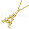 Sterling Silver Pendant Necklace, Eiffel Tower Design, with White Cubic Zirconia, Polished, Golden Finish, 04.336.0093.2.16 (01 MM Thickness, 16 Inches Length)