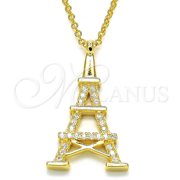 Sterling Silver Necklace — Pendant Necklace Eiffel Tower Design with White Cubic — main product view — SKU 125790 | Plata 925 collar — Pendant Necklace Eiffel Tower diseño with blanco Cubic — SKU 125790