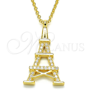 Sterling Silver Necklace — Pendant Necklace Eiffel Tower Design with White Cubic — main product view — SKU 125790 | Plata 925 collar — Pendant Necklace Eiffel Tower diseño with blanco Cubic — SKU 125790
