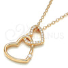 Sterling Silver Pendant Necklace, Heart Design, with White Cubic Zirconia, Polished, Rose Gold Finish, 04.336.0094.1.16 (01 MM Thickness, 16 Inches Length)