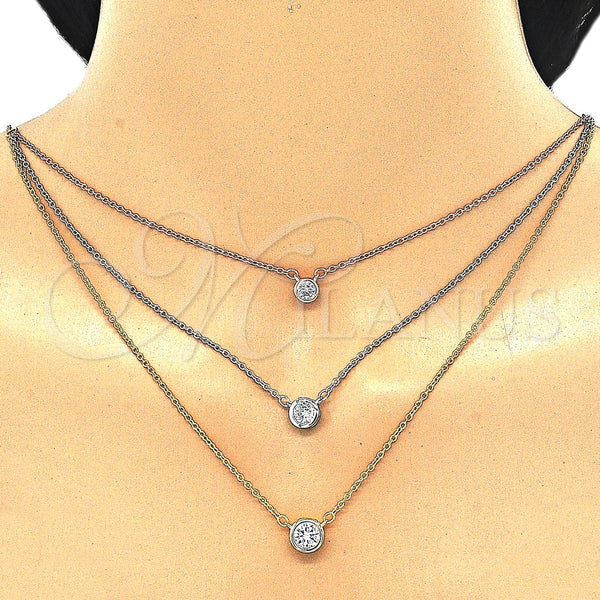 Sterling Silver Necklace — Pendant Necklace with White Cubic Zirconia Polished Tricolor — alternate product view — SKU 125794 | Plata 925 collar — Pendant Necklace with blanco Cubic Zirconia pulido Tricolor — SKU 125794