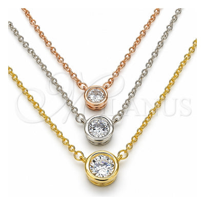 Sterling Silver Pendant Necklace, with White Cubic Zirconia, Polished, Tricolor, 04.336.0095.16 (02 MM Thickness, 16 Inches Length)
