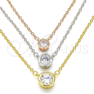 Sterling Silver Necklace — Pendant Necklace with White Cubic Zirconia Polished Tricolor — main product view — SKU 125794 | Plata 925 collar — Pendant Necklace with blanco Cubic Zirconia pulido Tricolor — SKU 125794