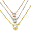 Sterling Silver Pendant Necklace, with White Cubic Zirconia, Polished, Tricolor, 04.336.0095.16 (02 MM Thickness, 16 Inches Length)