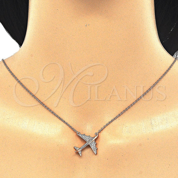 Sterling Silver Necklace — Pendant Necklace with White Micro Pave Polished Rose — alternate product view — SKU 125795 | Plata 925 collar — Pendant Necklace with blanco Micro Pave pulido Rose — SKU 125795
