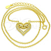 Sterling Silver Pendant Necklace, Heart and Mom Design, with White Cubic Zirconia, Polished, Golden Finish, 04.336.0096.2.16 (02 MM Thickness, 16 Inches Length)