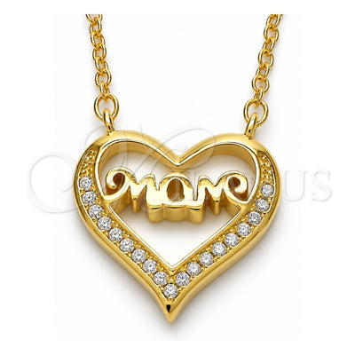 Sterling Silver Pendant Necklace, Heart and Mom Design, with White Cubic Zirconia, Polished, Golden Finish, 04.336.0096.2.16 (02 MM Thickness, 16 Inches Length)