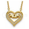 Sterling Silver Pendant Necklace, Heart and Mom Design, with White Cubic Zirconia, Polished, Golden Finish, 04.336.0096.2.16 (02 MM Thickness, 16 Inches Length)