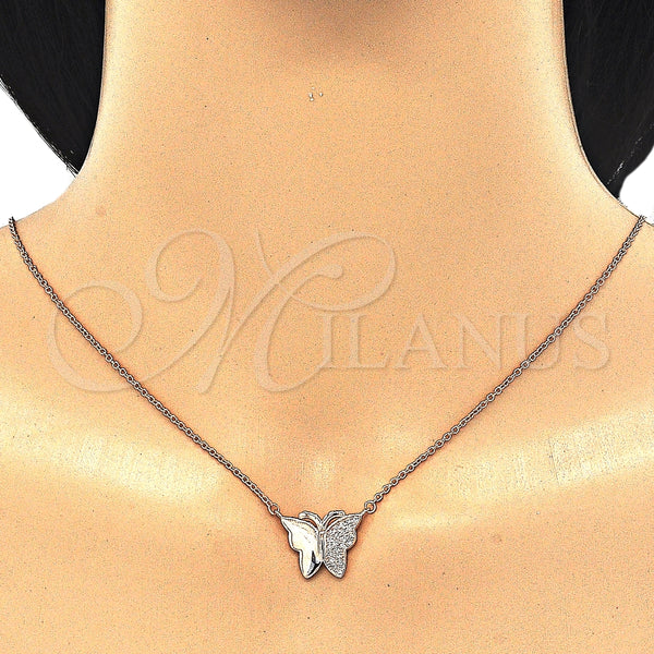 Sterling Silver Necklace — Pendant Necklace Butterfly Design with White Micro Pave — alternate product view — SKU 125804 | Plata 925 collar — Pendant Necklace Butterfly diseño with blanco Micro Pave — SKU 125804