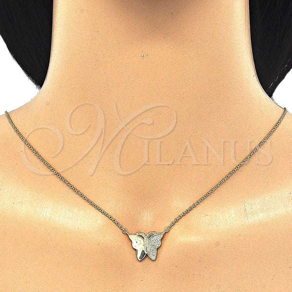 Sterling Silver Necklace — Pendant Necklace Butterfly Design with White Micro Pave — alternate product view — SKU 125805 | Plata 925 collar — Pendant Necklace Butterfly diseño with blanco Micro Pave — SKU 125805