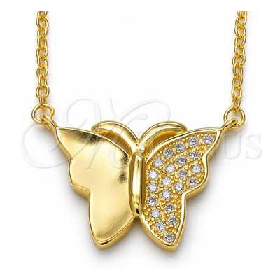 Sterling Silver Pendant Necklace, Butterfly Design, with White Micro Pave, Polished, Golden Finish, 04.336.0098.2.16 (01 MM Thickness, 16 Inches Length)