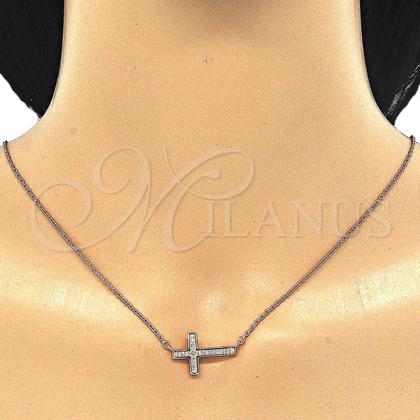 Sterling Silver Necklace — Pendant Necklace Cross Design with White Micro Pave — alternate product view — SKU 125810 | Plata 925 collar — Pendant Necklace cruz diseño with blanco Micro Pave — SKU 125810