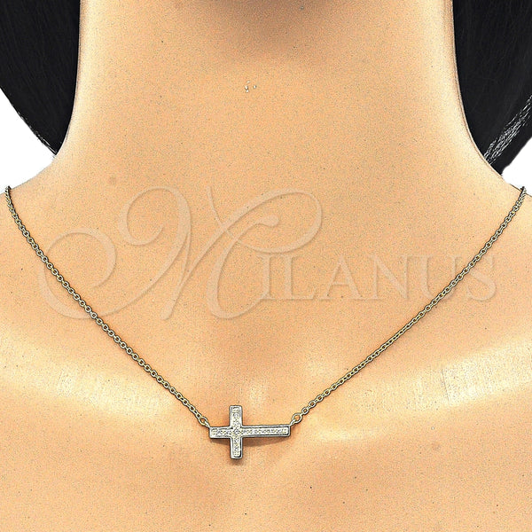 Sterling Silver Necklace — Pendant Necklace Cross Design with White Micro Pave — alternate product view — SKU 125811 | Plata 925 collar — Pendant Necklace cruz diseño with blanco Micro Pave — SKU 125811