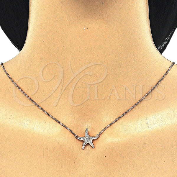Sterling Silver Necklace — Pendant Necklace with White Cubic Zirconia Polished Rose — alternate product view — SKU 125813 | Plata 925 collar — Pendant Necklace with blanco Cubic Zirconia pulido Rose — SKU 125813