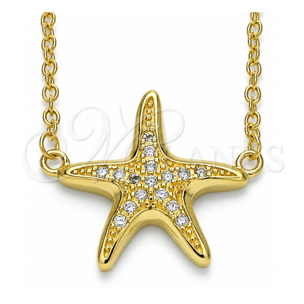 Sterling Silver Pendant Necklace, with White Cubic Zirconia, Polished, Golden Finish, 04.336.0101.2.16 (01 MM Thickness, 16 Inches Length)
