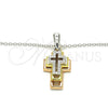 Sterling Silver Pendant Necklace, Cross Design, with White Cubic Zirconia, Polished, Tricolor, 04.336.0105.18 (01 MM Thickness, 18 Inches Length)