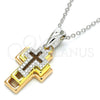Sterling Silver Pendant Necklace, Cross Design, with White Cubic Zirconia, Polished, Tricolor, 04.336.0105.18 (01 MM Thickness, 18 Inches Length)
