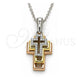 Sterling Silver Pendant Necklace, Cross Design, with White Cubic Zirconia, Polished, Tricolor, 04.336.0105.18 (01 MM Thickness, 18 Inches Length)