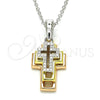 Sterling Silver Pendant Necklace, Cross Design, with White Cubic Zirconia, Polished, Tricolor, 04.336.0105.18 (01 MM Thickness, 18 Inches Length)