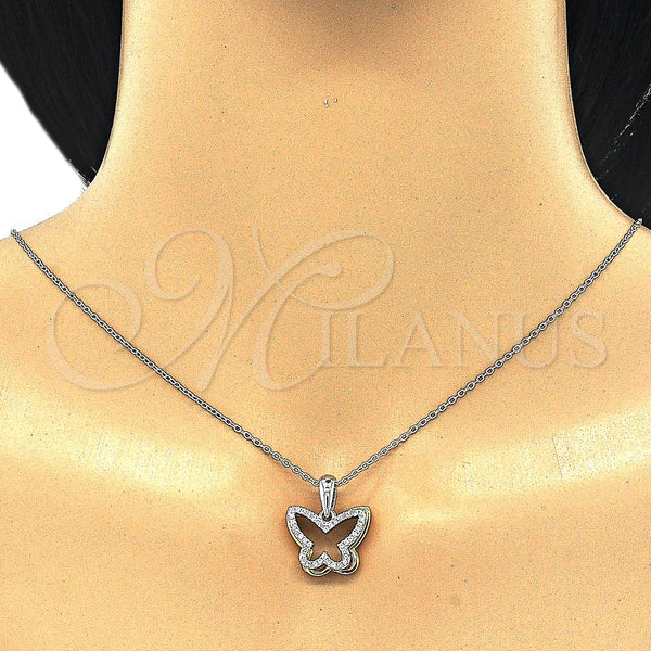 Sterling Silver Necklace — Pendant Necklace Butterfly Design with White Cubic Zirconia — alternate product view — SKU 125825 | Plata 925 collar — Pendant Necklace Butterfly diseño with blanco Cubic Zirconia — SKU 125825