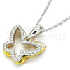 Sterling Silver Pendant Necklace, Butterfly Design, with White Cubic Zirconia, Polished, Tricolor, 04.336.0106.16 (02 MM Thickness, 16 Inches Length)