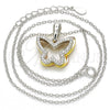 Sterling Silver Pendant Necklace, Butterfly Design, with White Cubic Zirconia, Polished, Tricolor, 04.336.0106.16 (02 MM Thickness, 16 Inches Length)