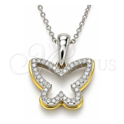 Sterling Silver Pendant Necklace, Butterfly Design, with White Cubic Zirconia, Polished, Tricolor, 04.336.0106.16 (02 MM Thickness, 16 Inches Length)