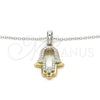 Sterling Silver Pendant Necklace, Hand of God Design, with White Cubic Zirconia, Polished, Tricolor, 04.336.0107.18 (01 MM Thickness, 18 Inches Length)