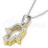 Sterling Silver Pendant Necklace, Hand of God Design, with White Cubic Zirconia, Polished, Tricolor, 04.336.0107.18 (01 MM Thickness, 18 Inches Length)