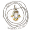 Sterling Silver Pendant Necklace, Hand of God Design, with White Cubic Zirconia, Polished, Tricolor, 04.336.0107.18 (01 MM Thickness, 18 Inches Length)
