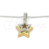 Sterling Silver Pendant Necklace, Star Design, with White Cubic Zirconia, Polished, Tricolor, 04.336.0109.16 (02 MM Thickness, 16 Inches Length)