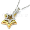 Sterling Silver Pendant Necklace, Star Design, with White Cubic Zirconia, Polished, Tricolor, 04.336.0109.16 (02 MM Thickness, 16 Inches Length)