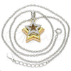 Sterling Silver Pendant Necklace, Star Design, with White Cubic Zirconia, Polished, Tricolor, 04.336.0109.16 (02 MM Thickness, 16 Inches Length)