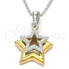 Sterling Silver Pendant Necklace, Star Design, with White Cubic Zirconia, Polished, Tricolor, 04.336.0109.16 (02 MM Thickness, 16 Inches Length)
