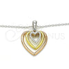 Sterling Silver Pendant Necklace, Heart Design, with White Cubic Zirconia, Polished, Tricolor, 04.336.0110.16 (01 MM Thickness, 16 Inches Length)